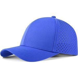 Mens Royal Blue Perforated Adjustable Sports Laser Cut Mesh Ball Curved Brim Cap